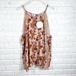 RUSTTY DISTTY Plus Size 3X Boho Floral Tank with Embroidery trim detail